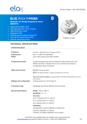 Temperature sensor -80° - BLUE PUCK T-PROBE